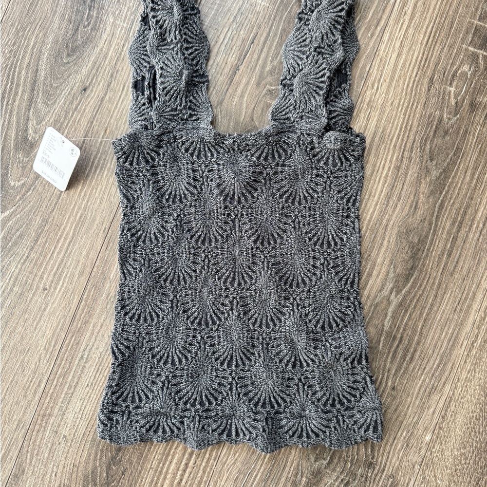 Free People Black Textured Tank Top